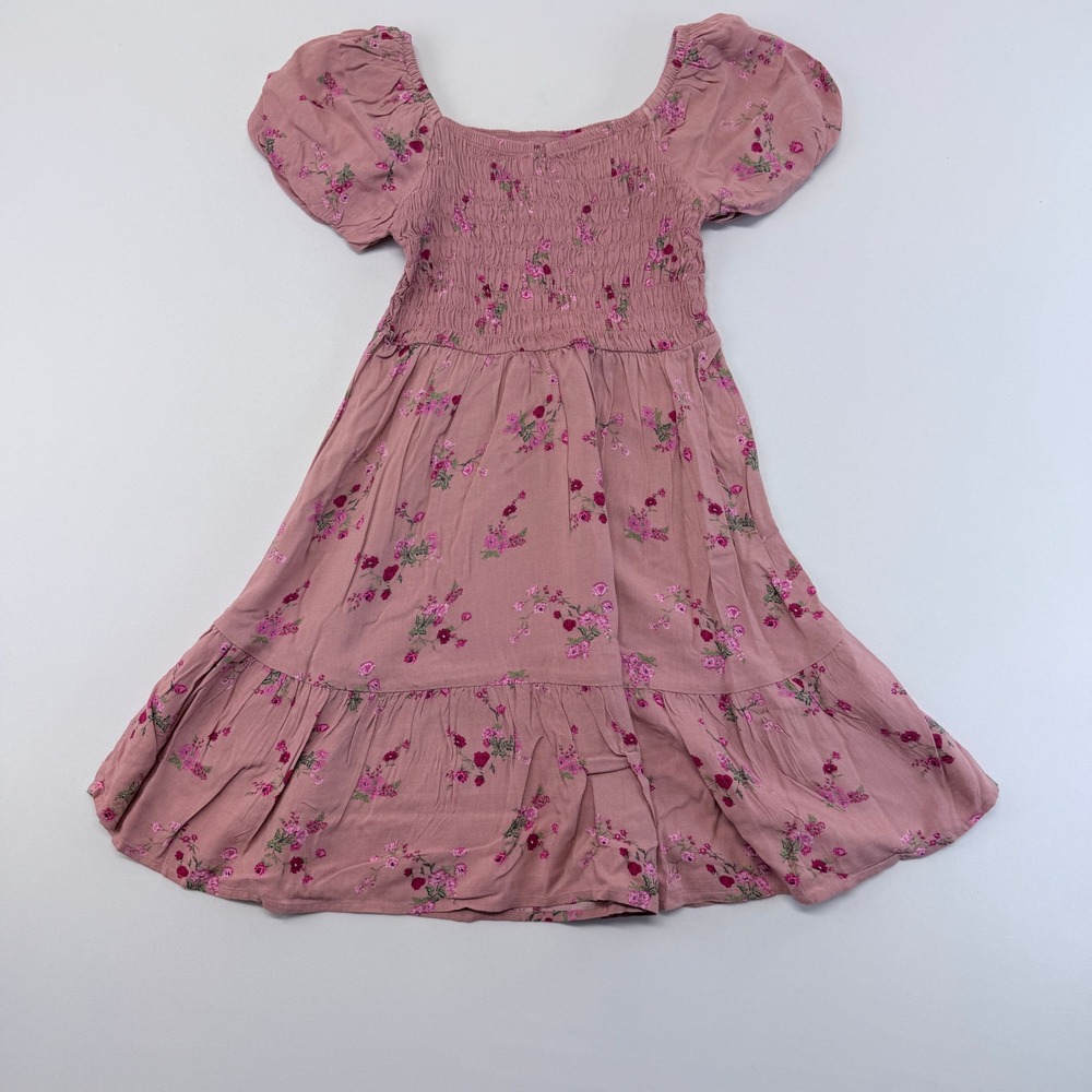 The Childrens Place Girls Pink Floral Smocked Tiered Dress M 7/8